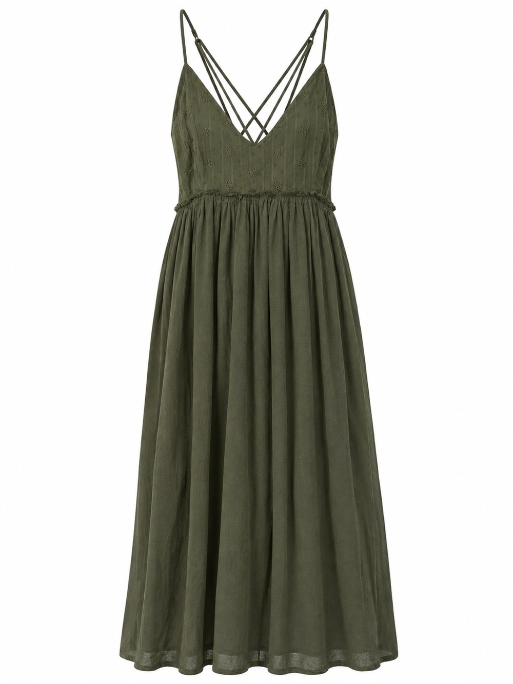 Disturbia Thyme Cotton Plunge Neck Cami Midi Dress Dark Green size 12